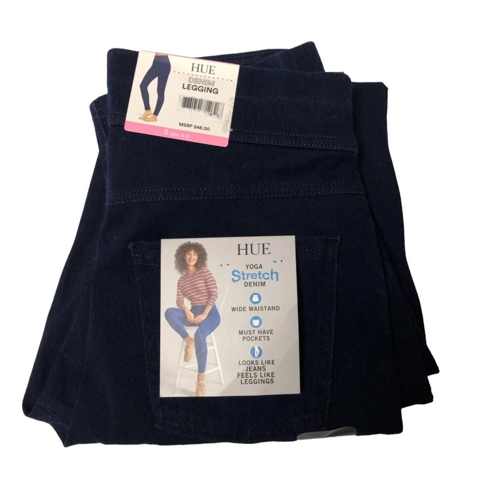 HUE Ladies Denim Yoga Wide Waist Legging Black Size Small